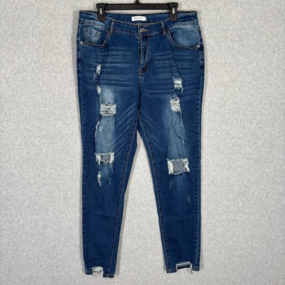 Misslook Jeans Womens XL Distressed Holes Thrashed Shark Bite Faded Ripped - Picture 1 of 10